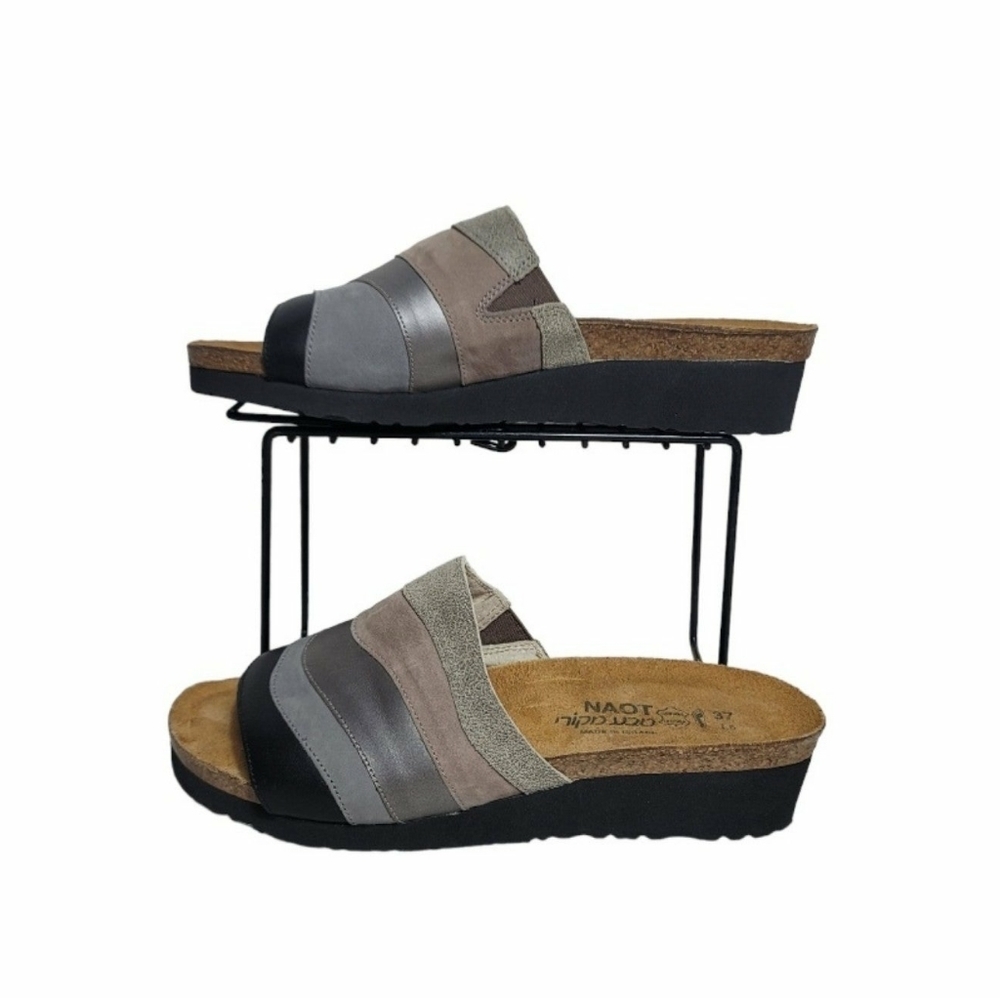 NAOT Portia Slide Sandals Wedge Sz 37 Mocha Rose Leather Suede Comfort Footbed